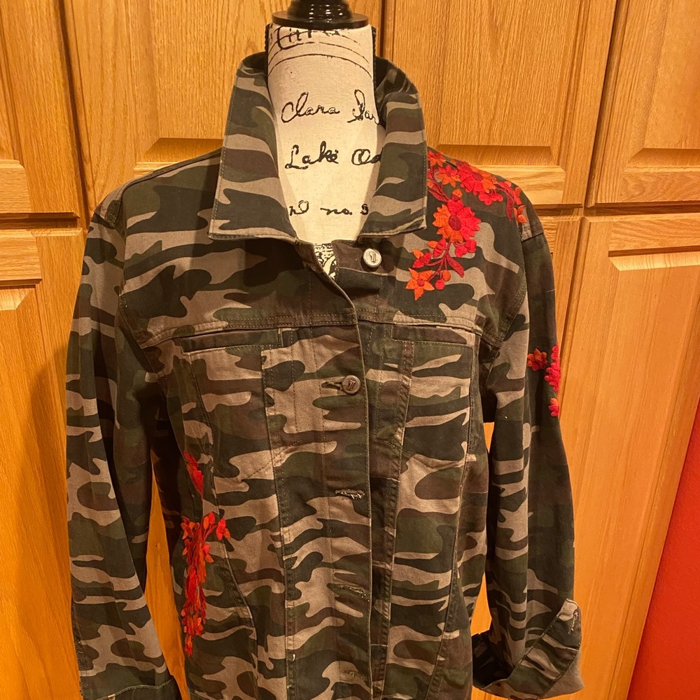 Camo Jean Jacket with Embroidery